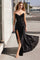Prom Dresses Slit Long Formal Fitted Corset Prom Dress Black