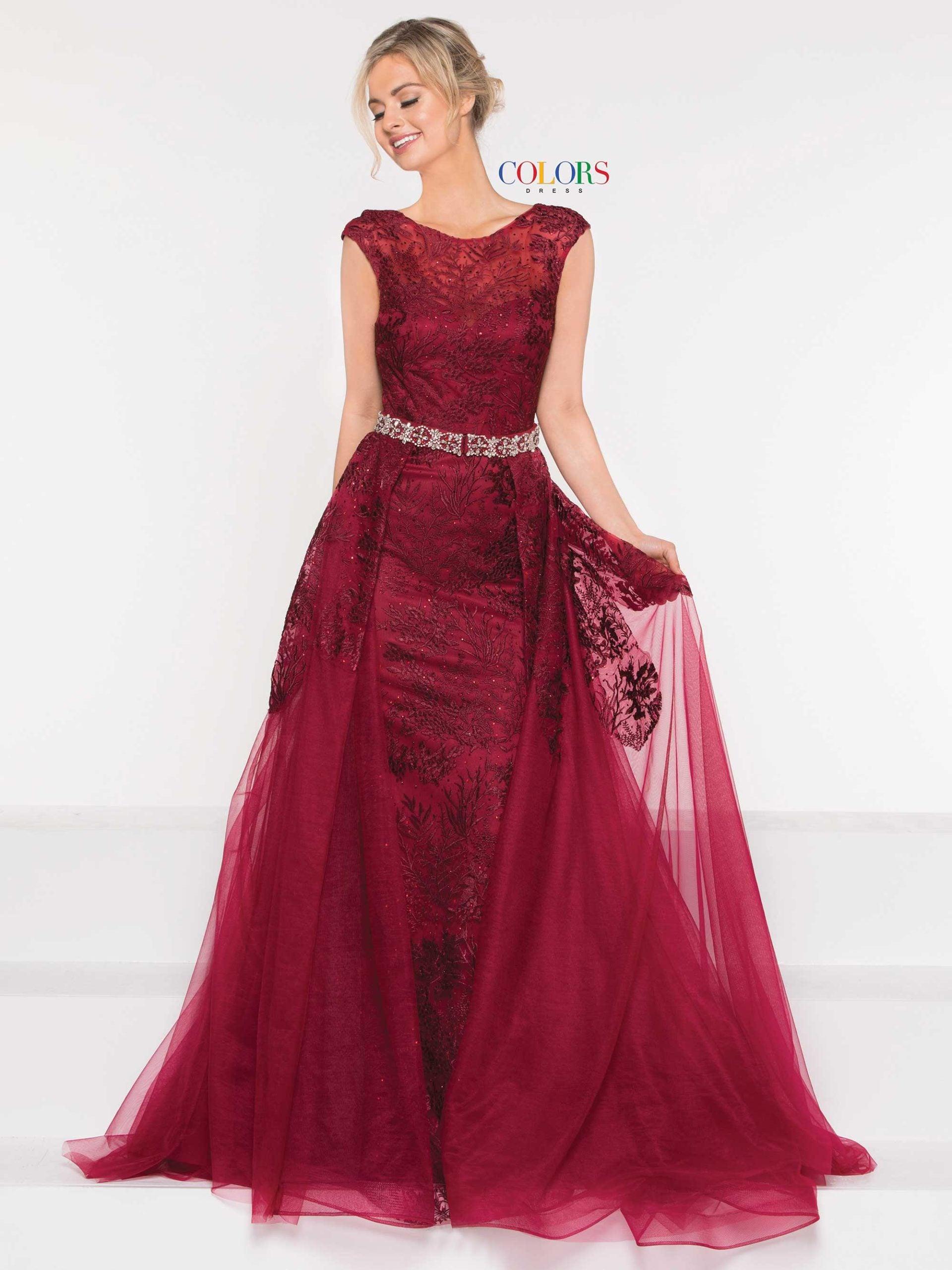 Colors Long Cap Sleeve Formal Prom Dress 1830 - The Dress Outlet