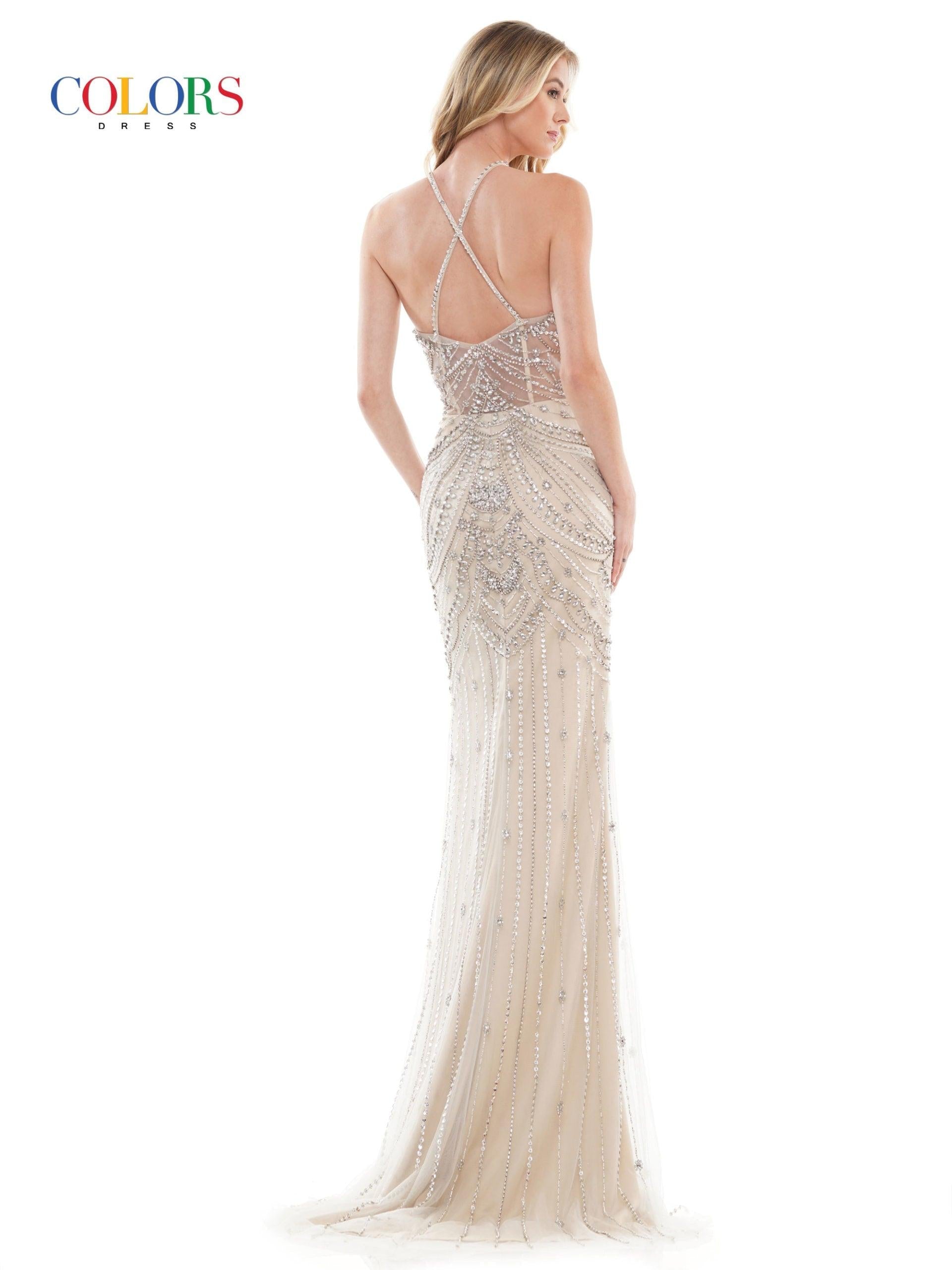 Colors Long Formal Beaded Halter Prom Dress 2722 - The Dress Outlet