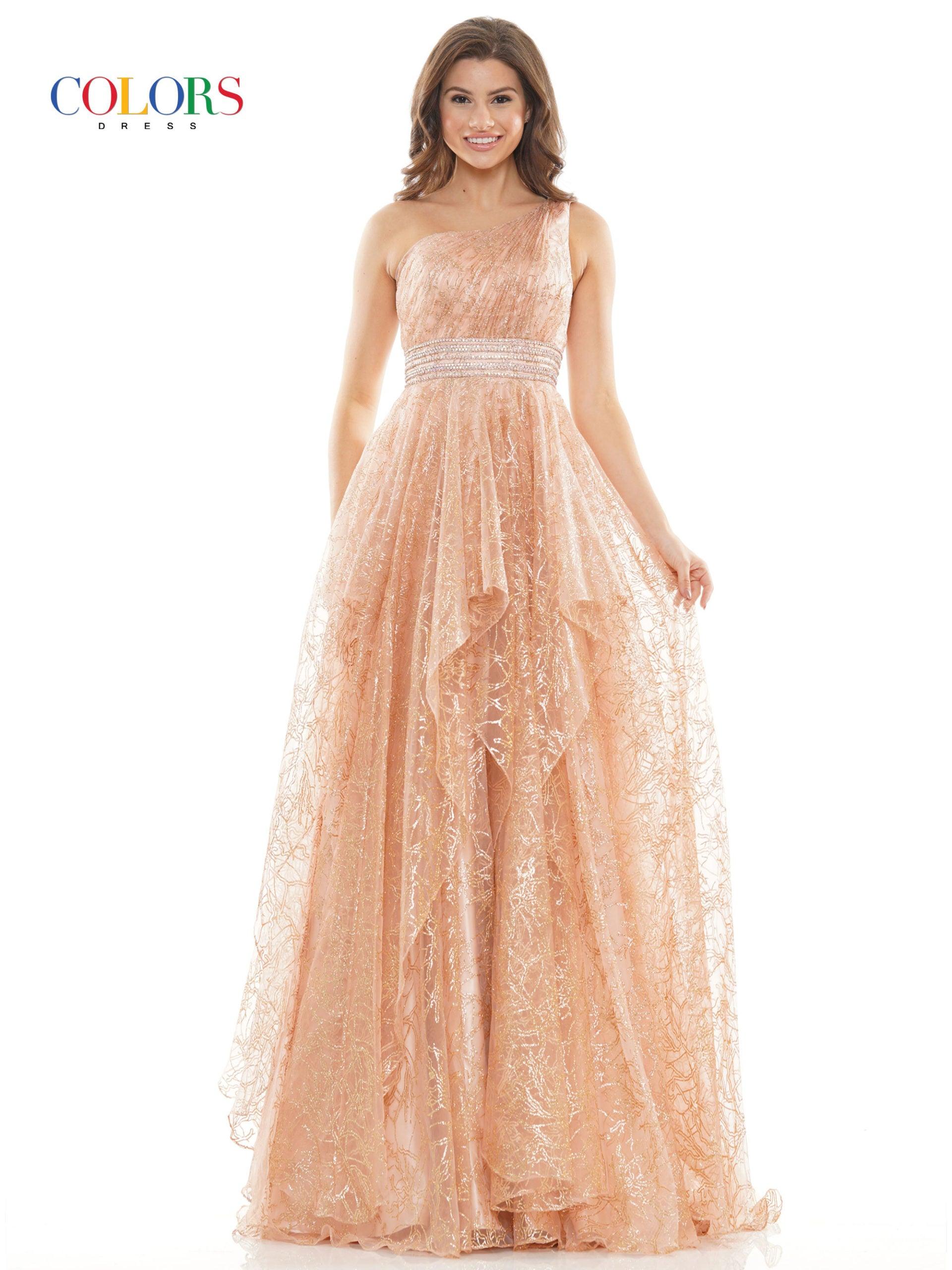 Colors Long Formal Glitter Mesh Prom Dress 2650 - The Dress Outlet