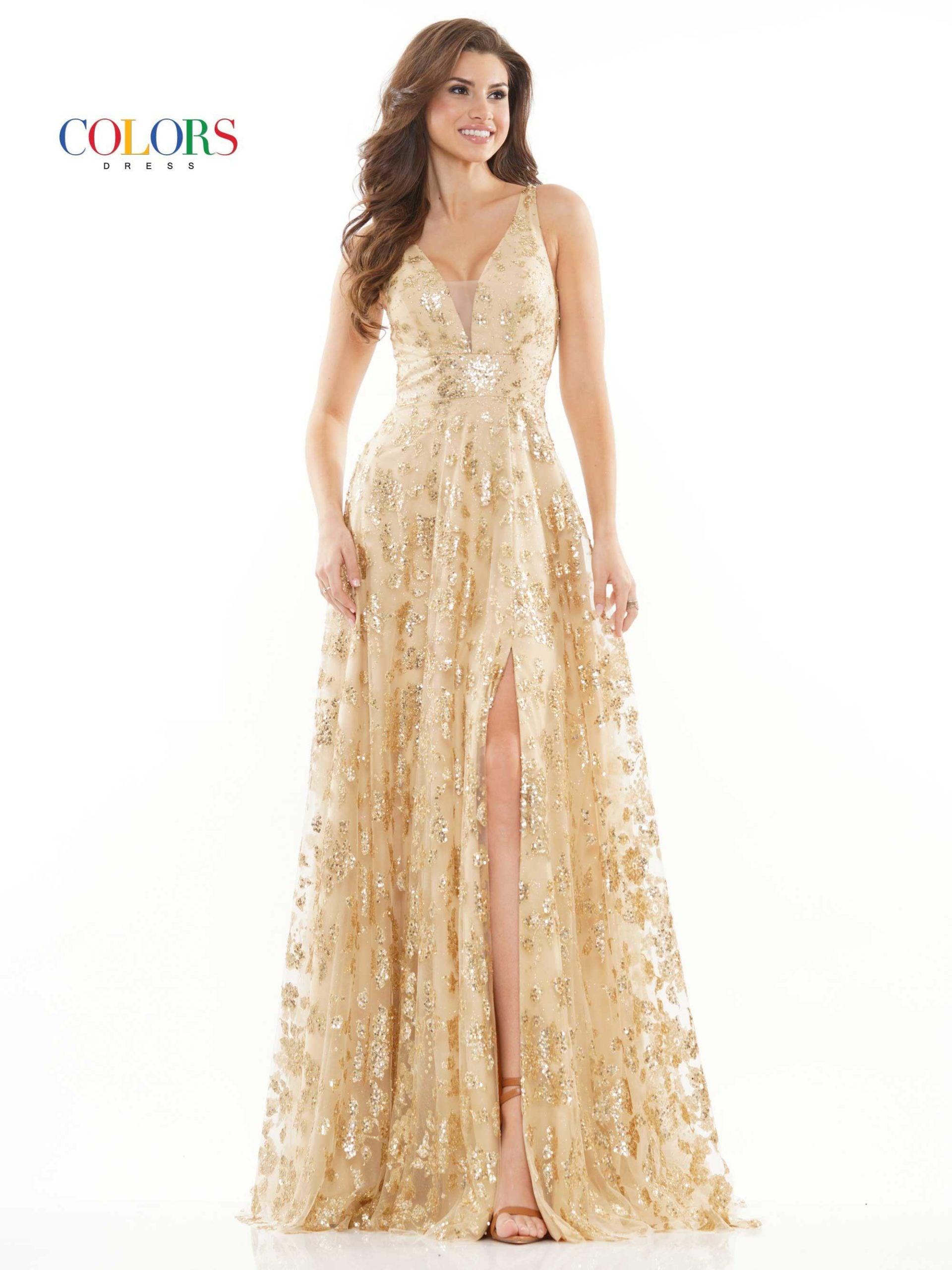 Colors Long Formal Glitter Mesh Prom Dress 2742 - The Dress Outlet