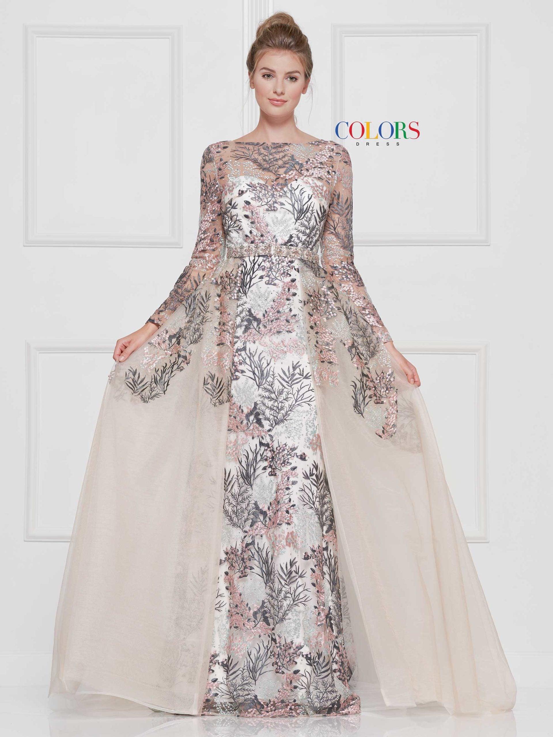 Colors Long Sleeve Formal Prom Dress 1830SL - The Dress Outlet