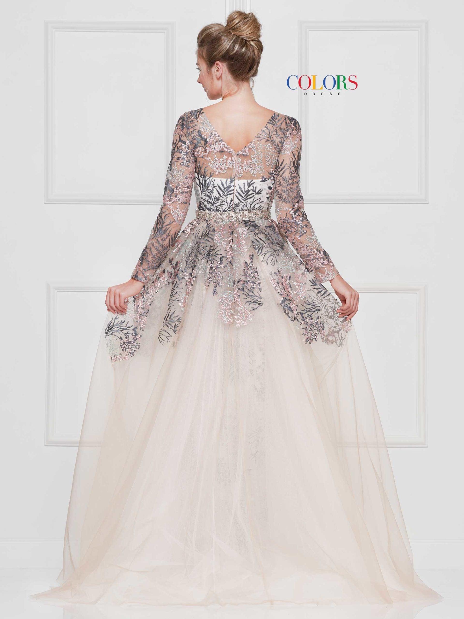Colors Long Sleeve Formal Prom Dress 1830SL - The Dress Outlet