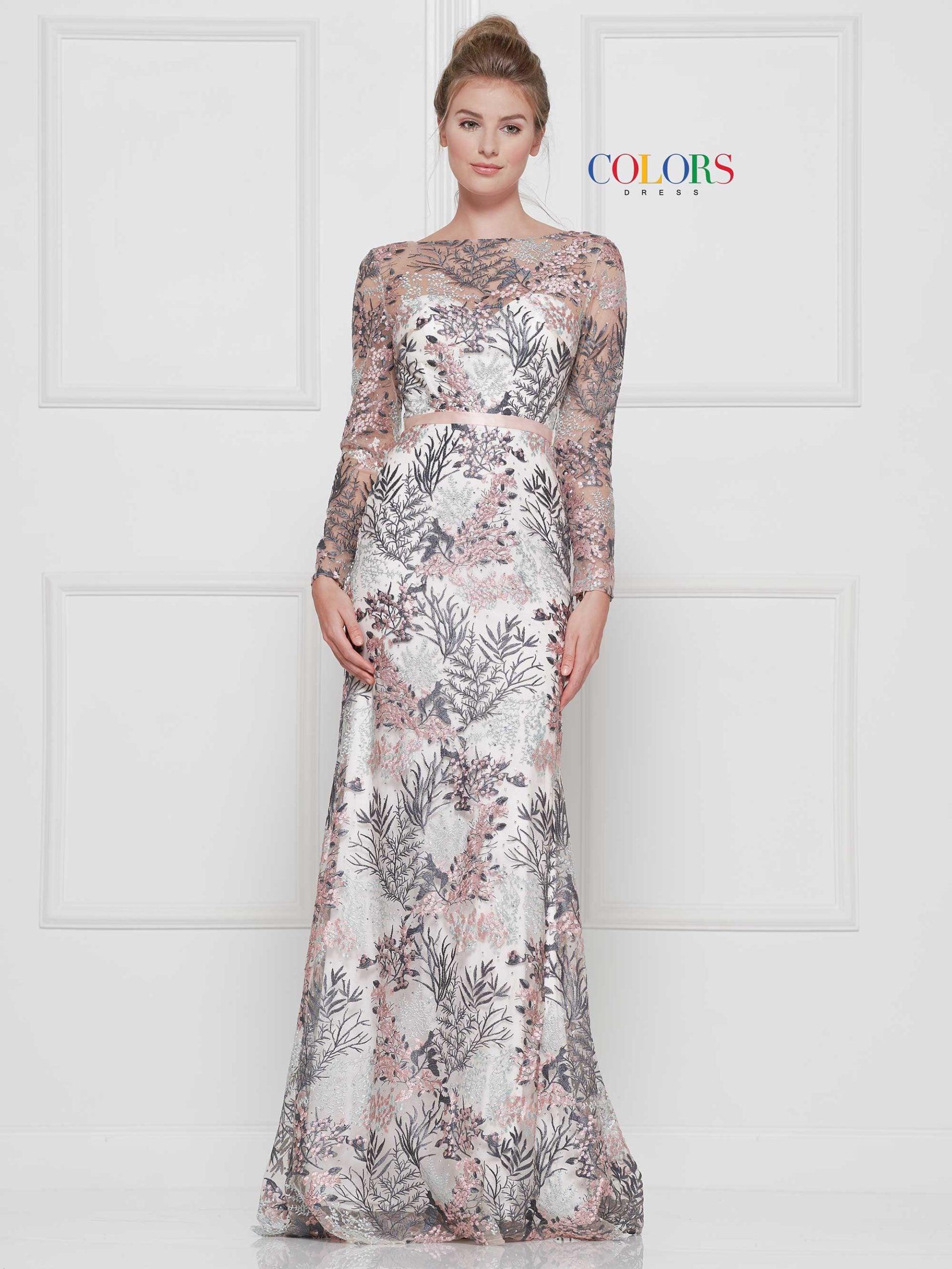 Colors Long Sleeve Formal Prom Dress 1830SL - The Dress Outlet