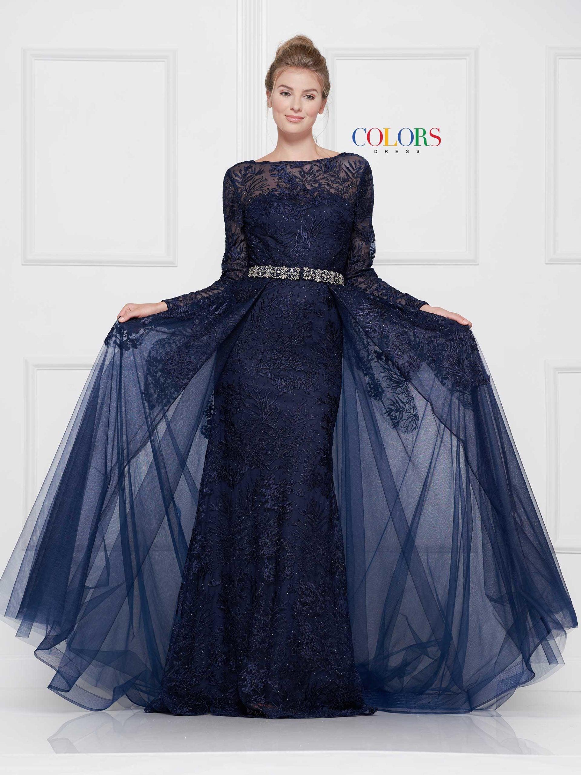 Colors Long Sleeve Formal Prom Dress 1830SL - The Dress Outlet