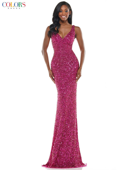 Colors Long Sleeveless Fitted Formal Prom Dress 103 - The Dress Outlet