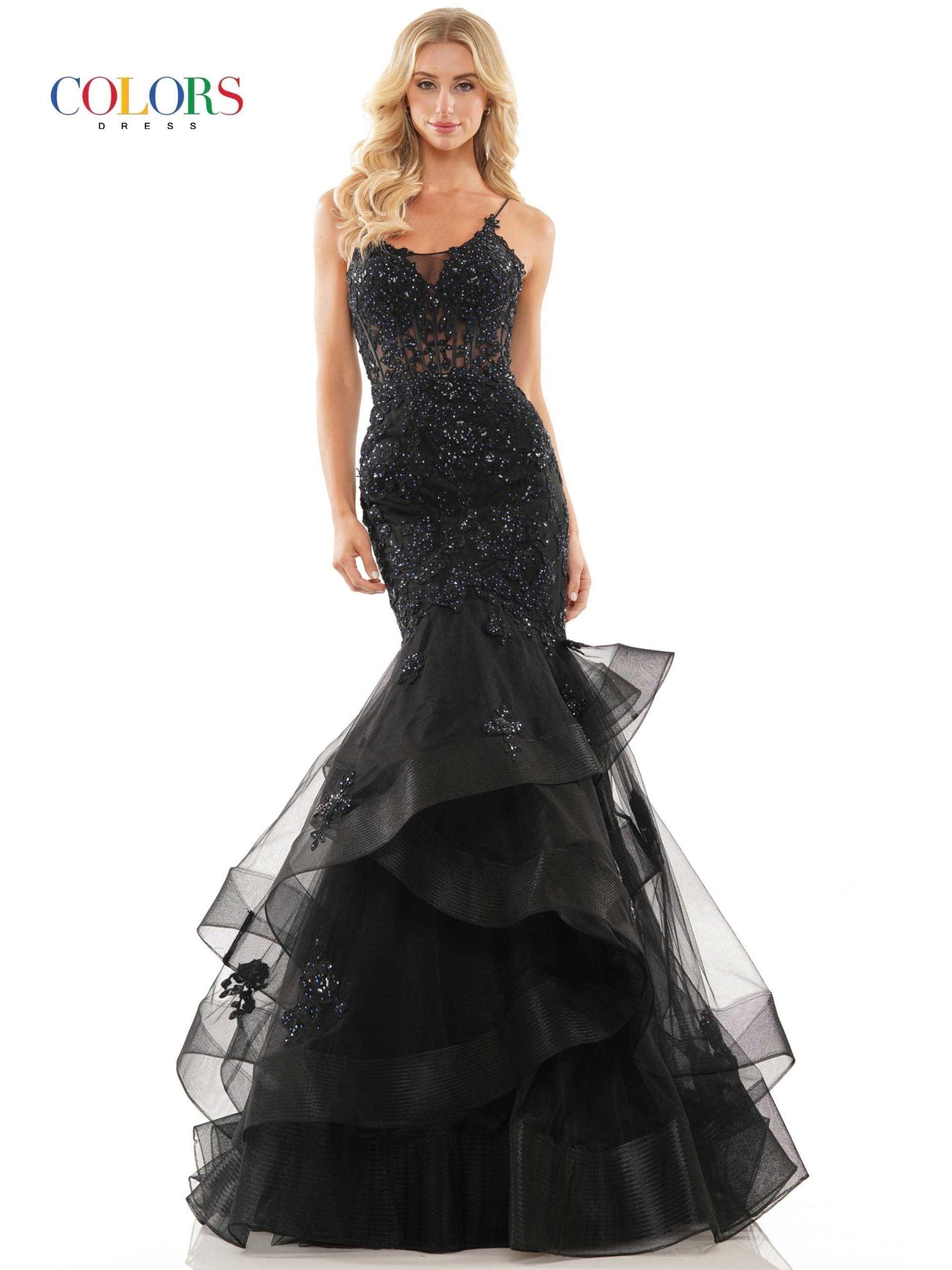 Colors Long Spaghetti Strap Evening Dress 2899 - The Dress Outlet