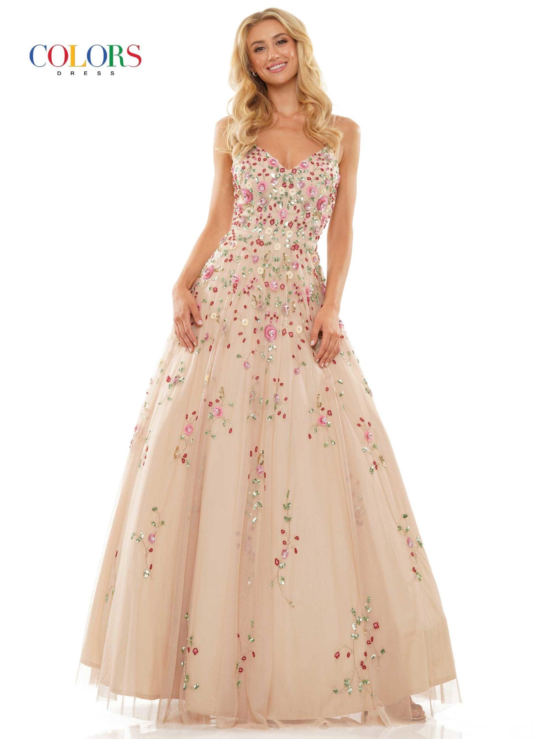 Colors Long Spaghetti Strap Evening Dress K141 - The Dress Outlet