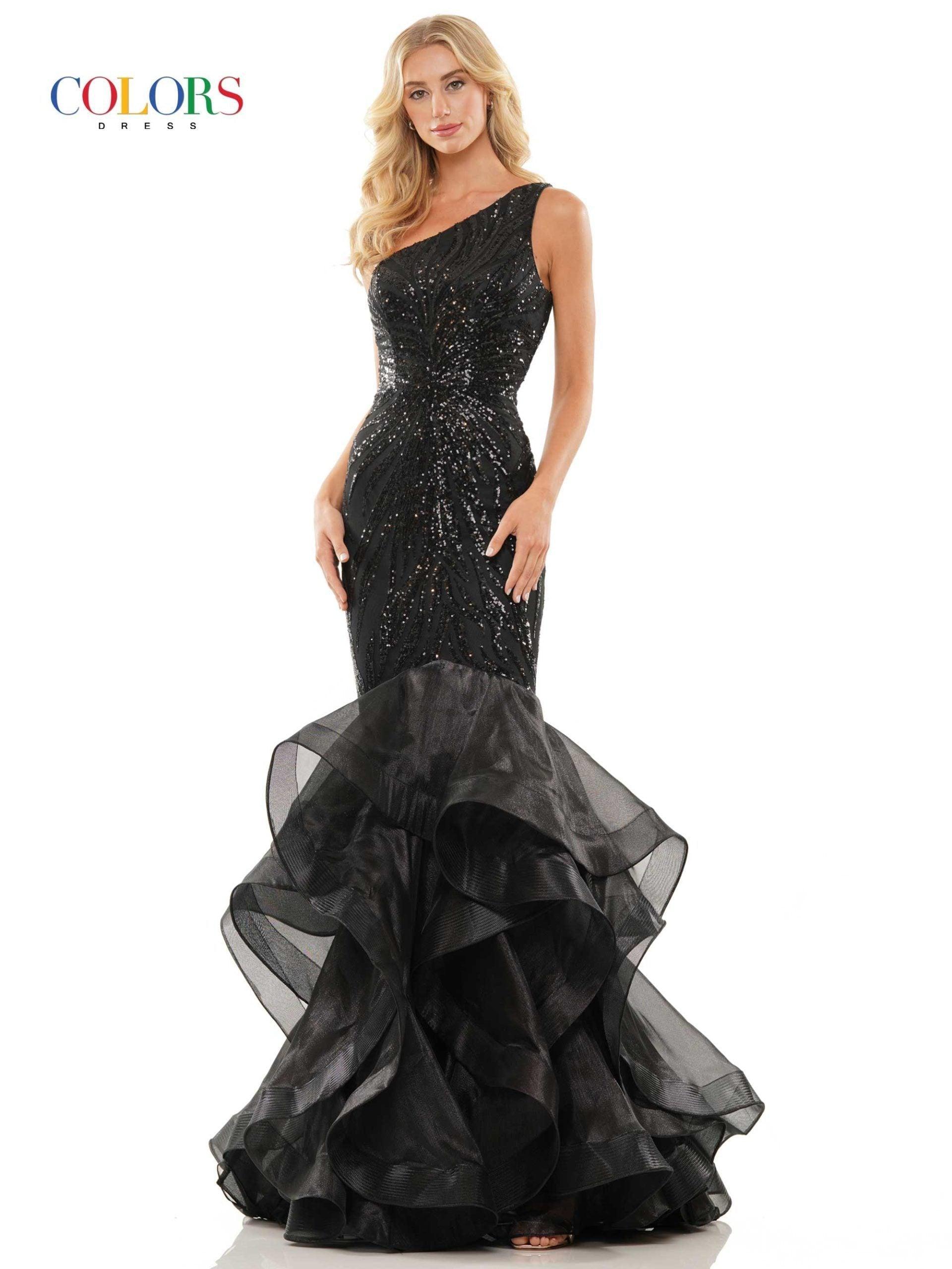 Colors One Shoulder Fitted Prom Dress 2925 - The Dress Outlet