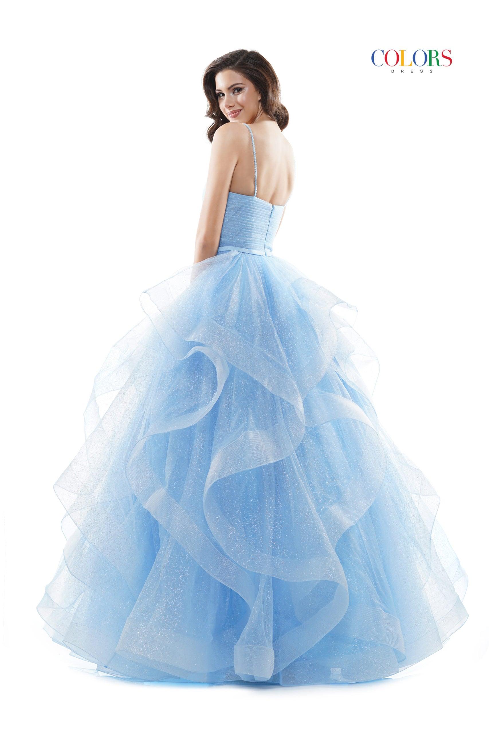 Colors Prom Long Formal Glitter Mesh Ball Gown 2381 - The Dress Outlet