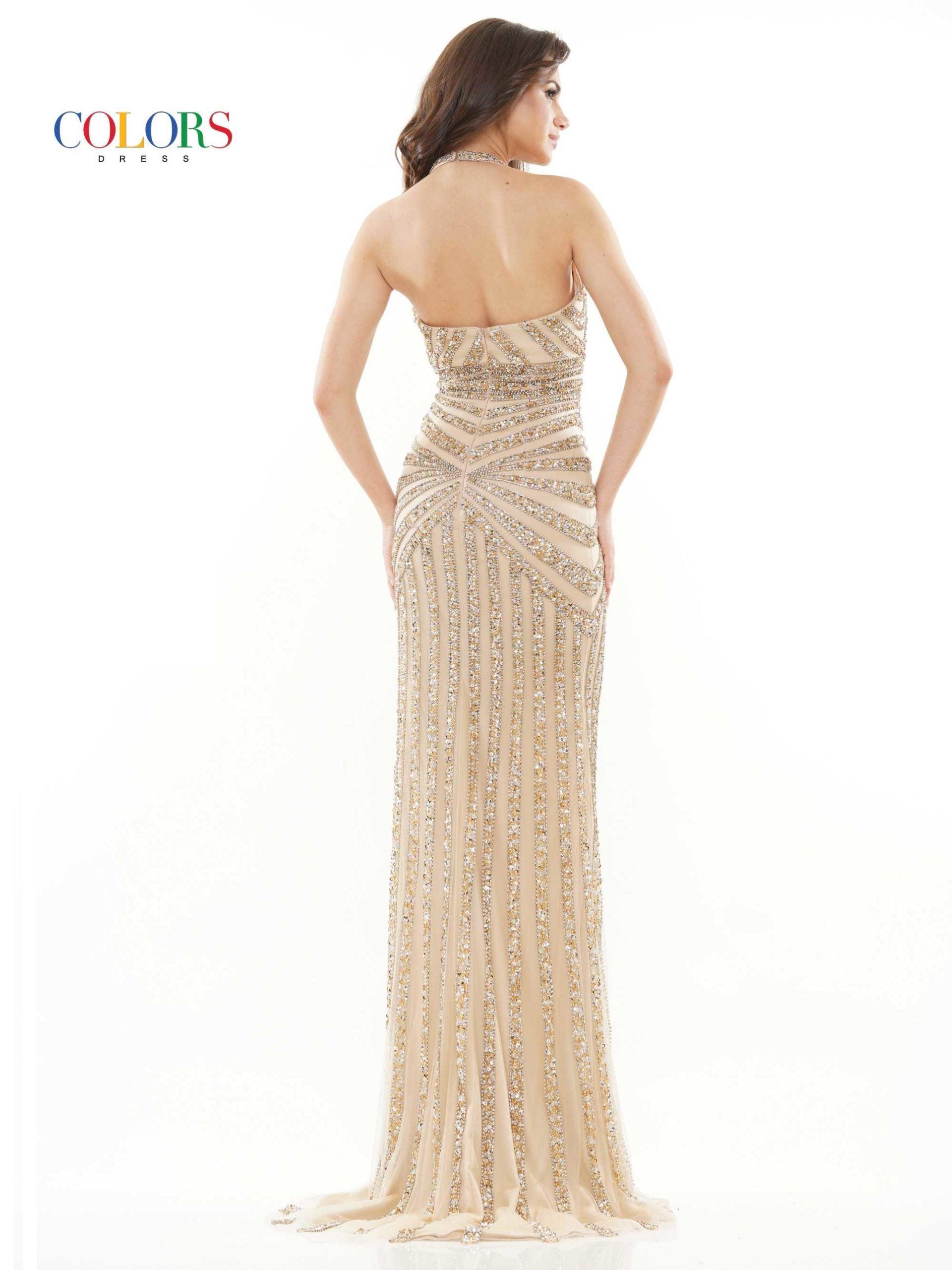 Colors Prom Long Halter Beaded Prom Dress 2704 - The Dress Outlet