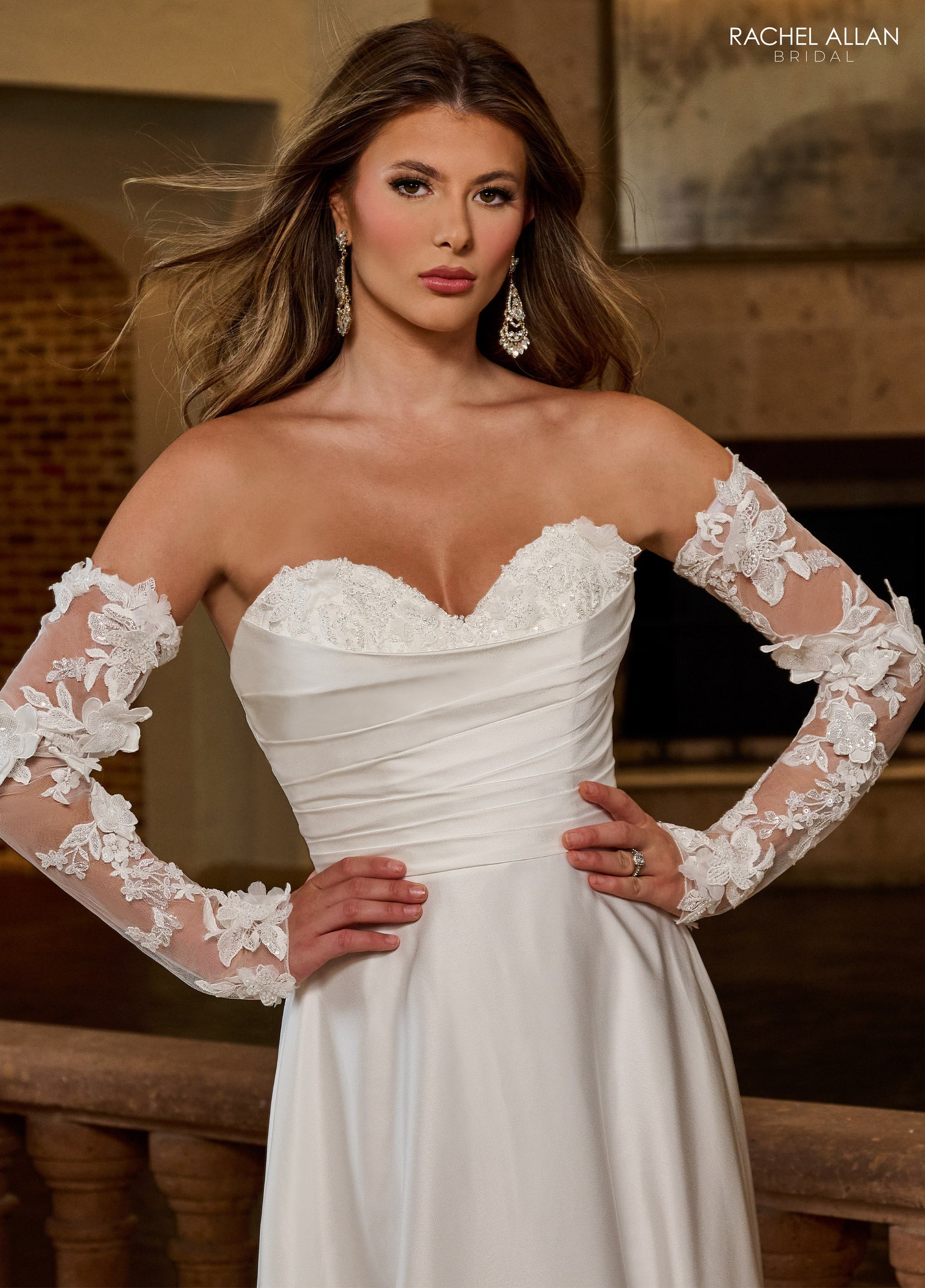Wedding Dresses Bridal Gown Detachable Sleeves Long Wedding Dress Ivory