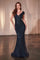 Formal Dresses Fitted Long Formal Beaded Evening Dress Navy