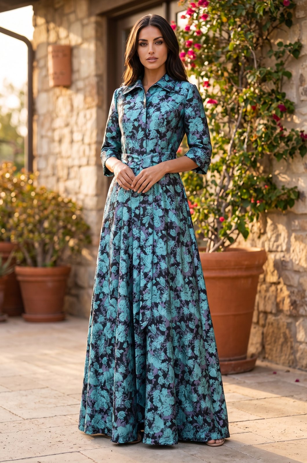 Formal Shirt Collar Printed Evening Gown – Dark Lilac