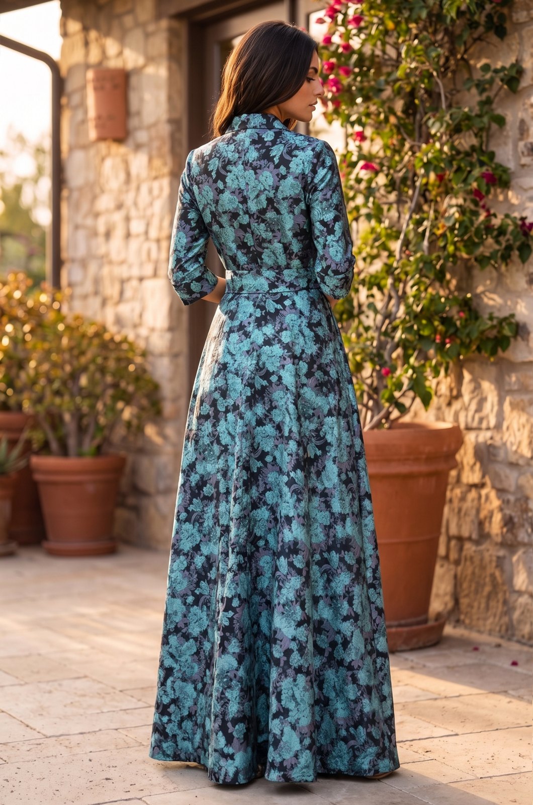 Formal Shirt Collar Printed Evening Gown – Dark Lilac