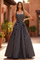 Square Neck Polka Dot Full Skirt Formal Gown – Black
