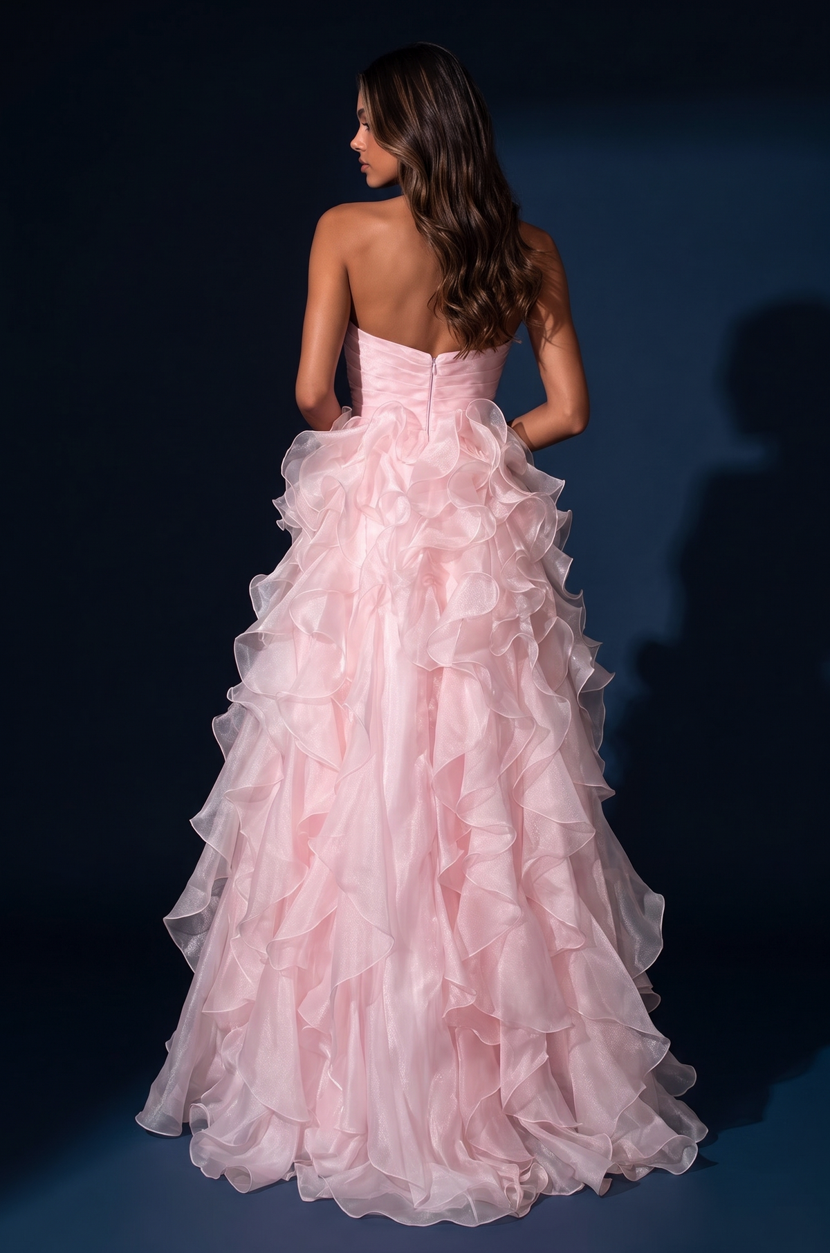 Prom Strapless Sweetheart Ruffled Organza Ball Gown – Pink