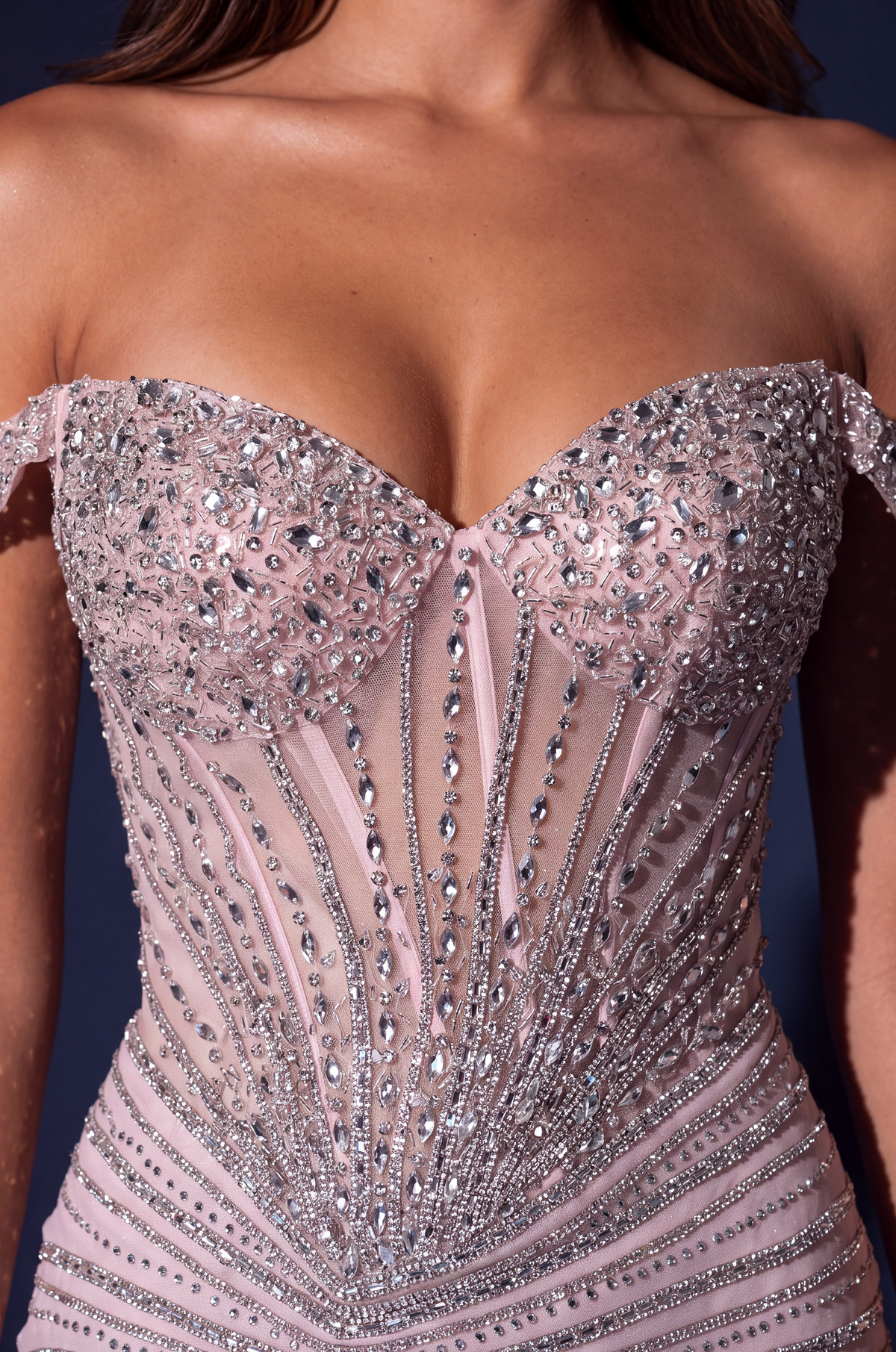 Prom Beaded Corset Fitted Formal Evening Gown – Rose
