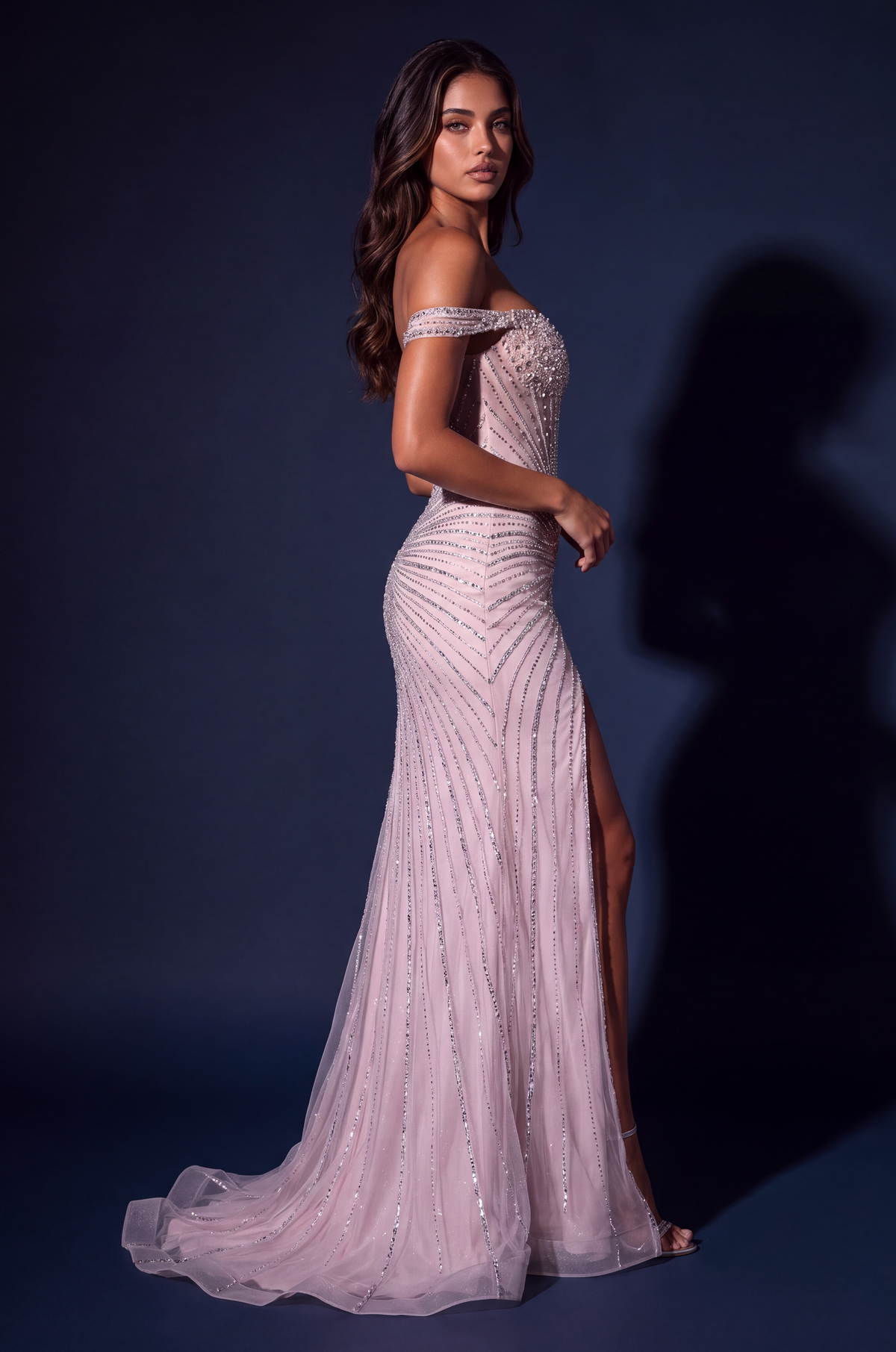 Prom Beaded Corset Fitted Formal Evening Gown – Rose