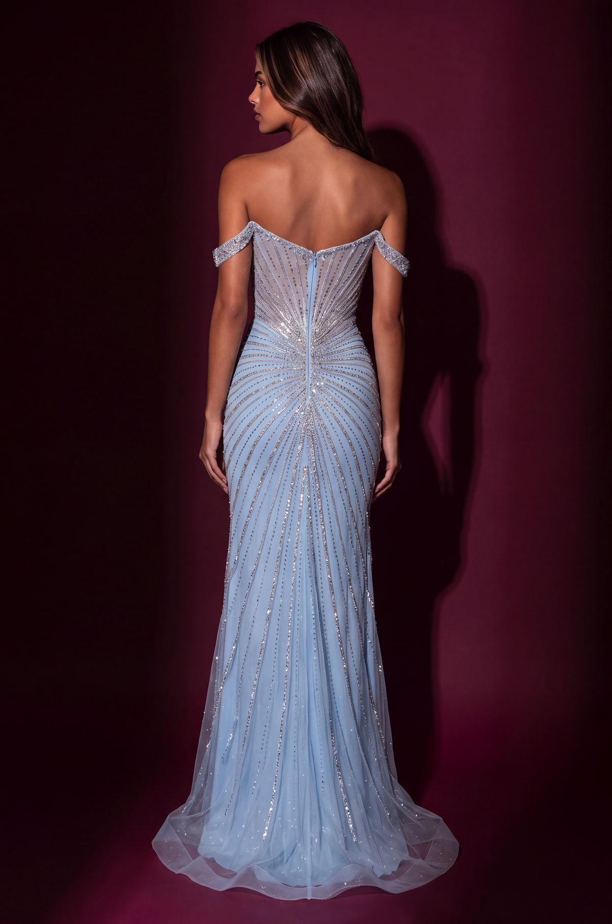 Prom Beaded Corset Fitted Formal Evening Gown – Blue