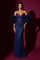 Formal Beaded Sequined Puff Sleeve Evening Gown – Red