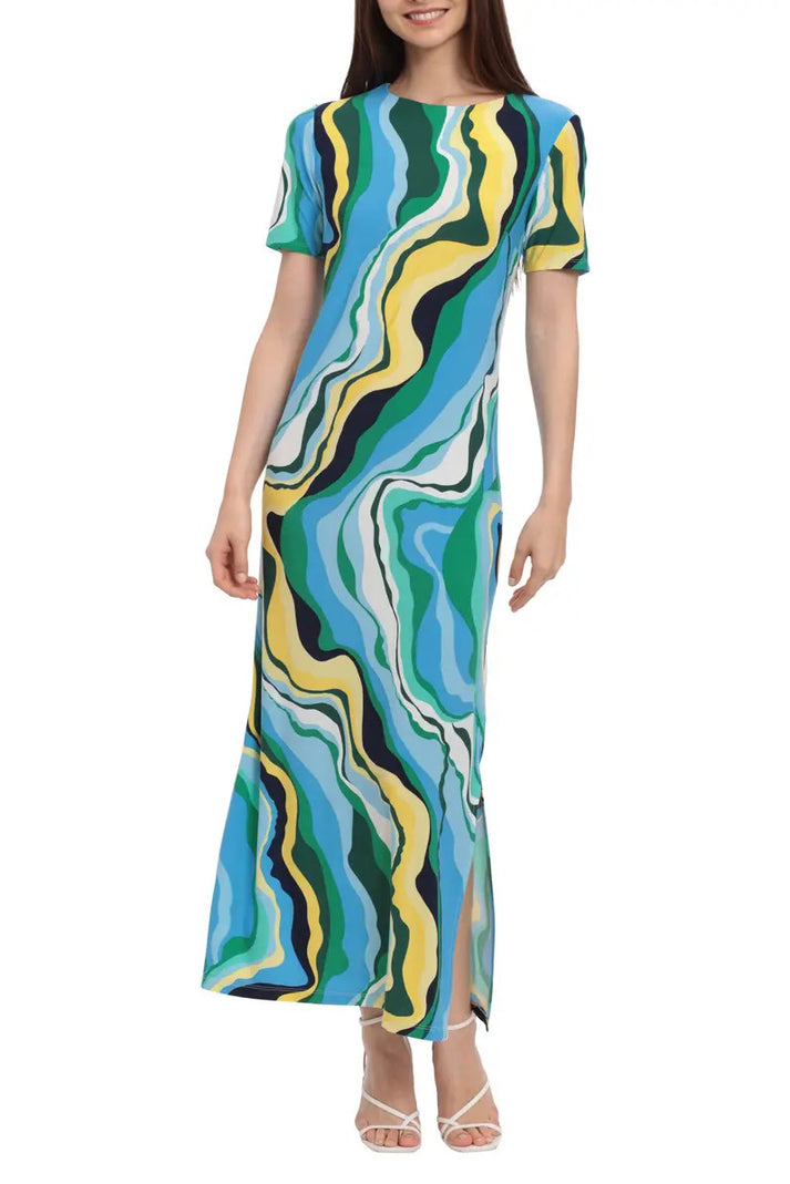 Formal Dresses Long Formal Printed Dress White Blue