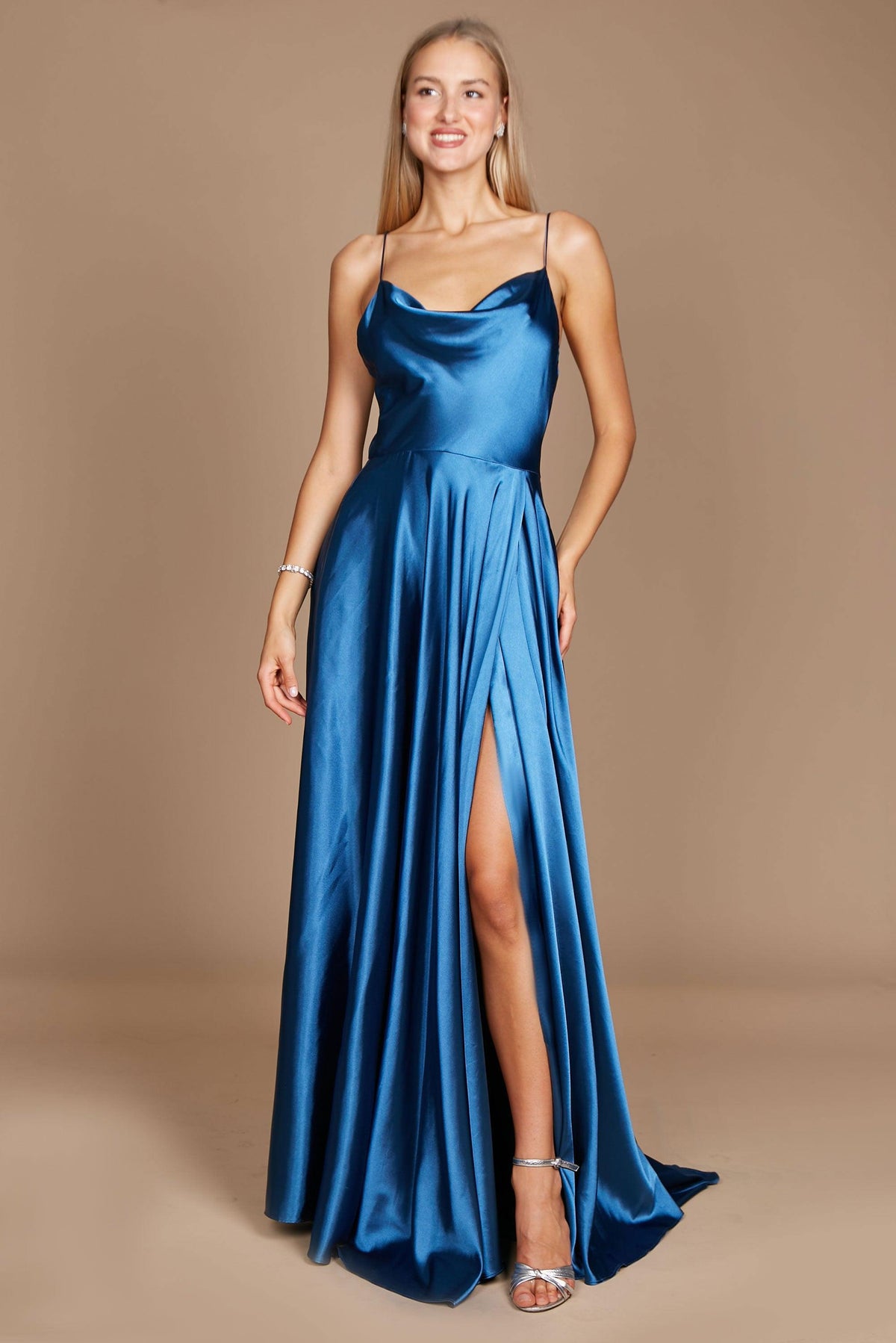 Formal Cowl Neck Spaghetti Strap Party Dress – Burgundy