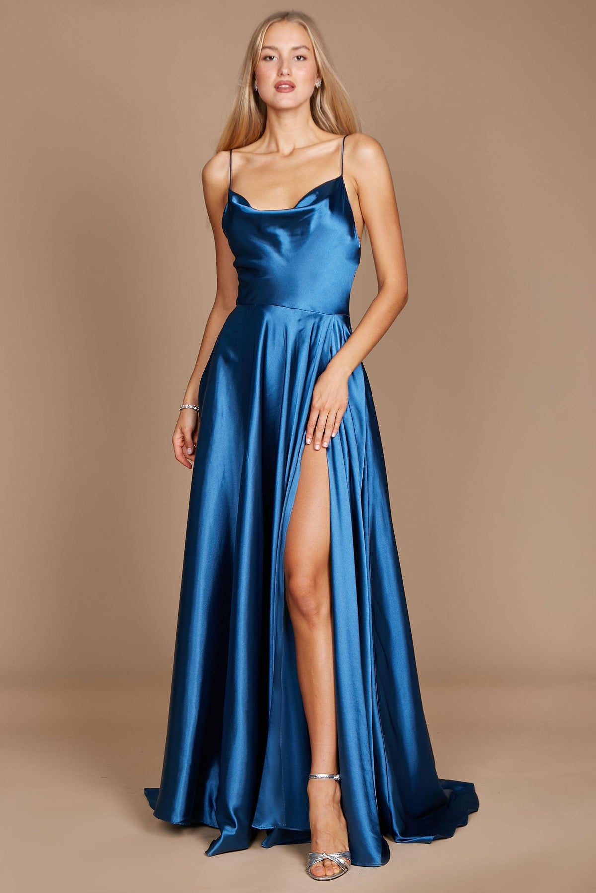 Formal Cowl Neck Spaghetti Strap Party Dress – Burgundy