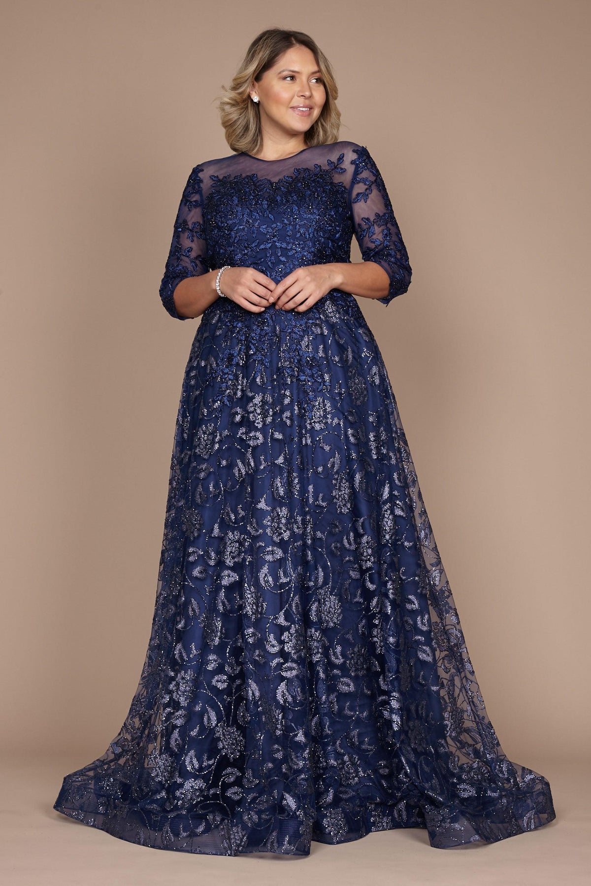Long Formal Lace Evening Dress – Charcoal