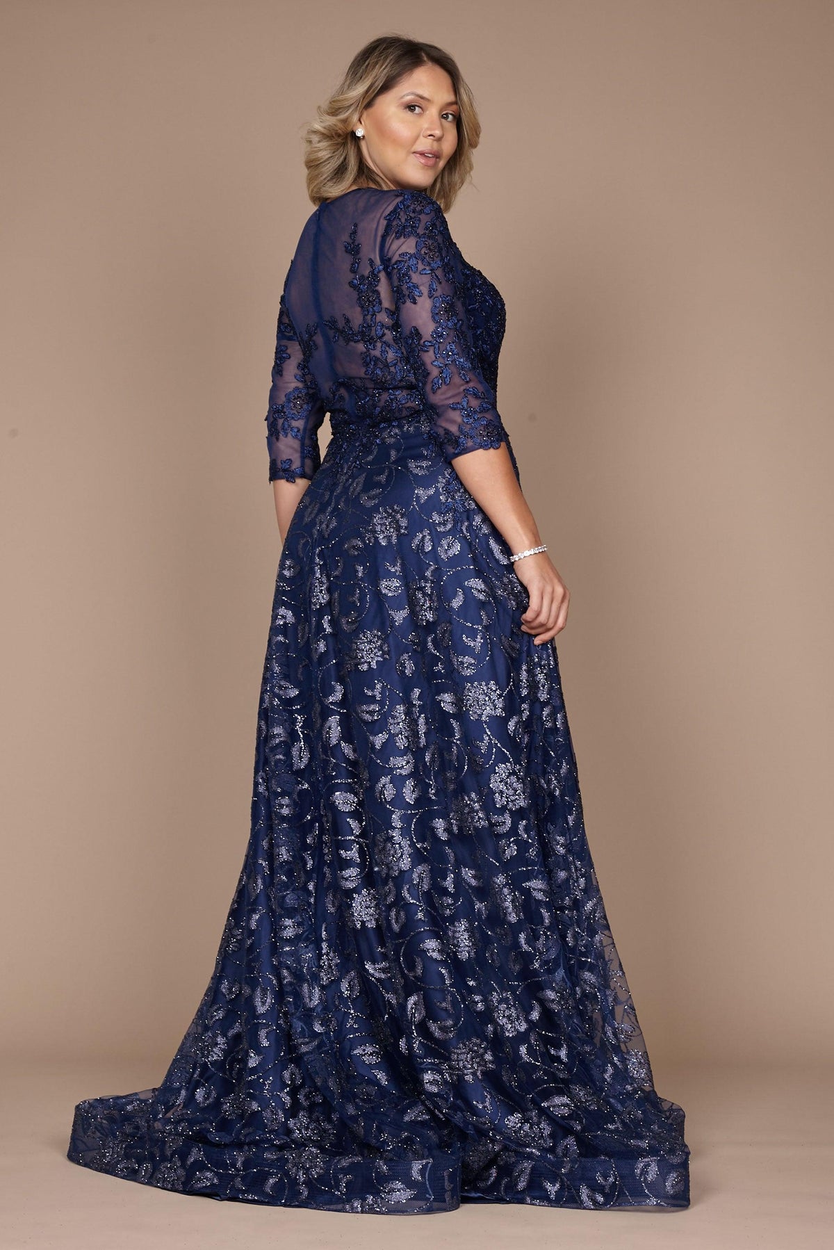 Long Formal Lace Evening Dress – Charcoal