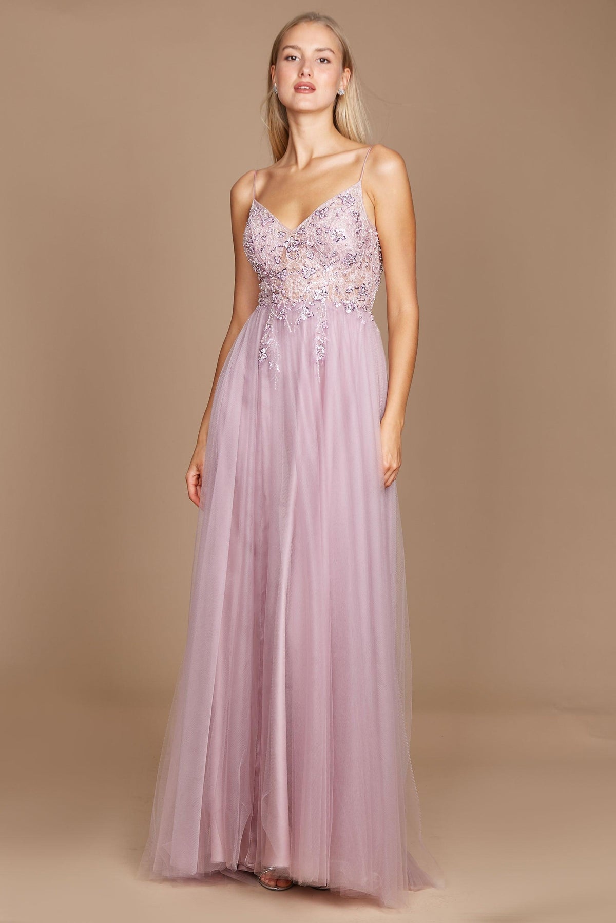 Long Jeweled Hand Beaded Tulle Prom Dress – Multi Pink