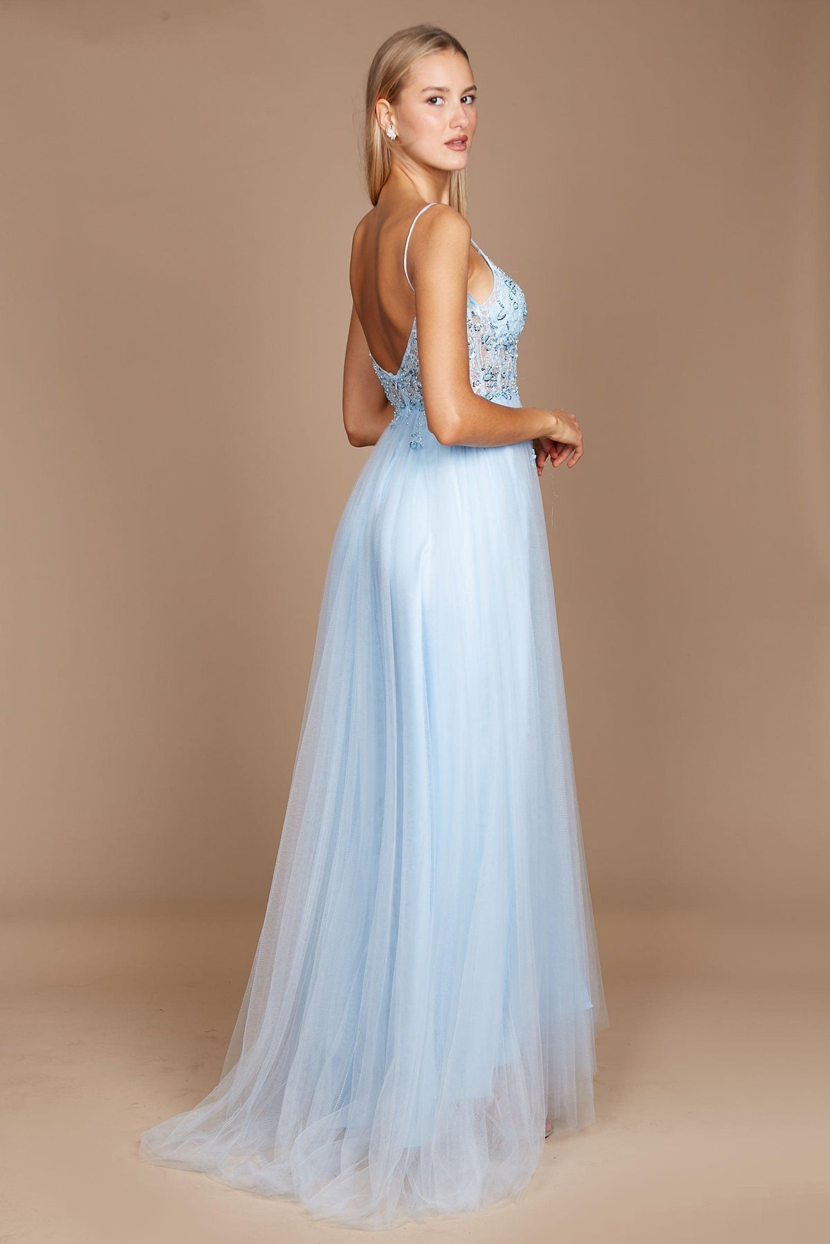 Long Jeweled Hand Beaded Tulle Prom Dress – Multi Gray