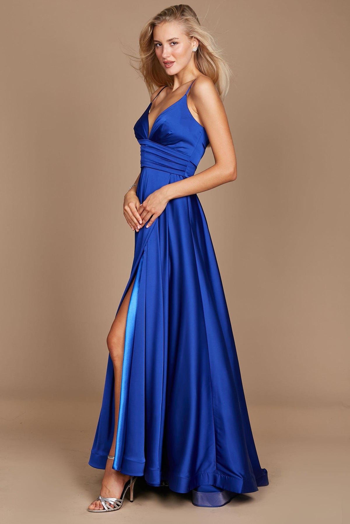 Long Spaghetti Strap Prom Formal Gown – Smokey Blue