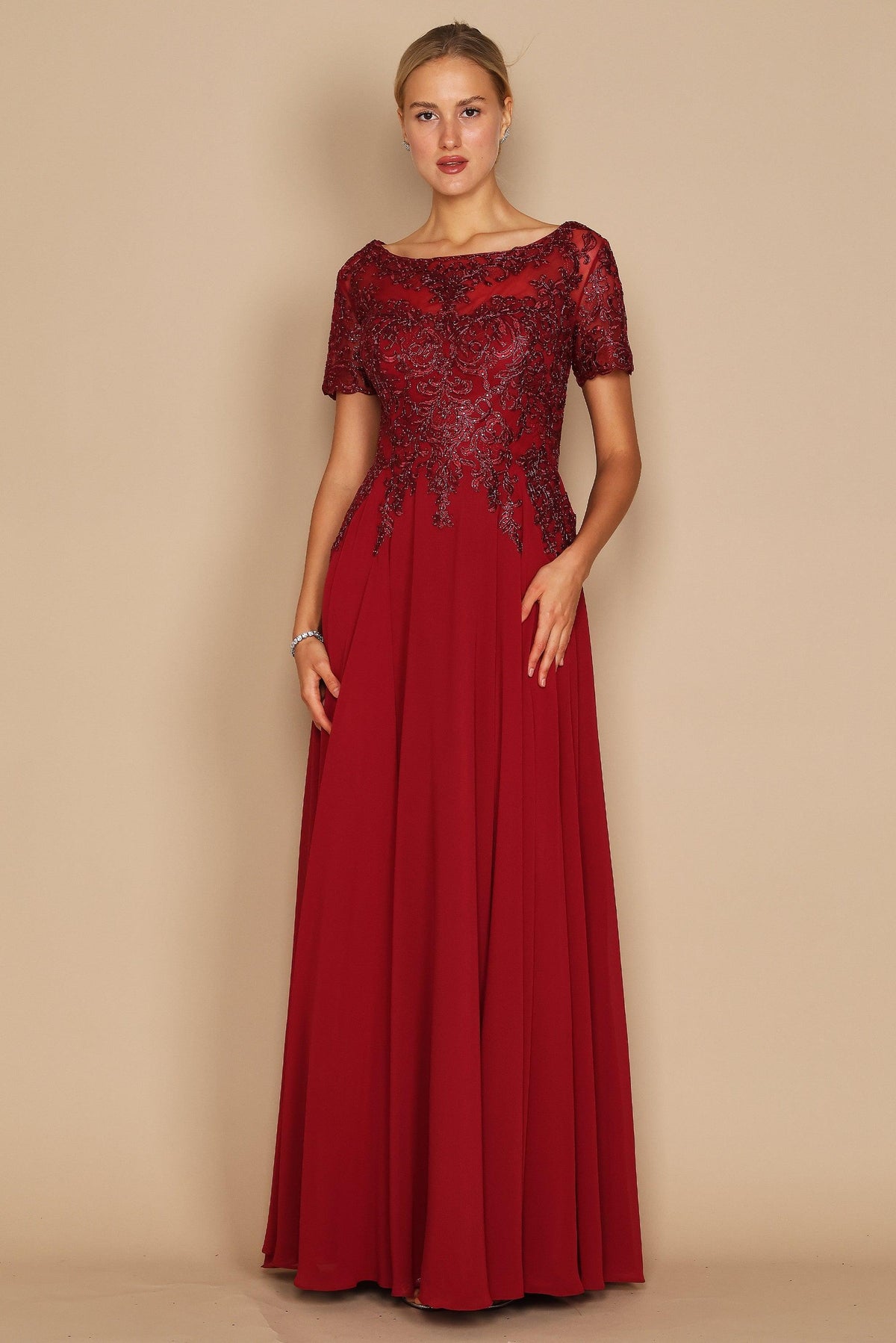 Short Sleeve Mother of the Bride Formal Dress – Burgundy