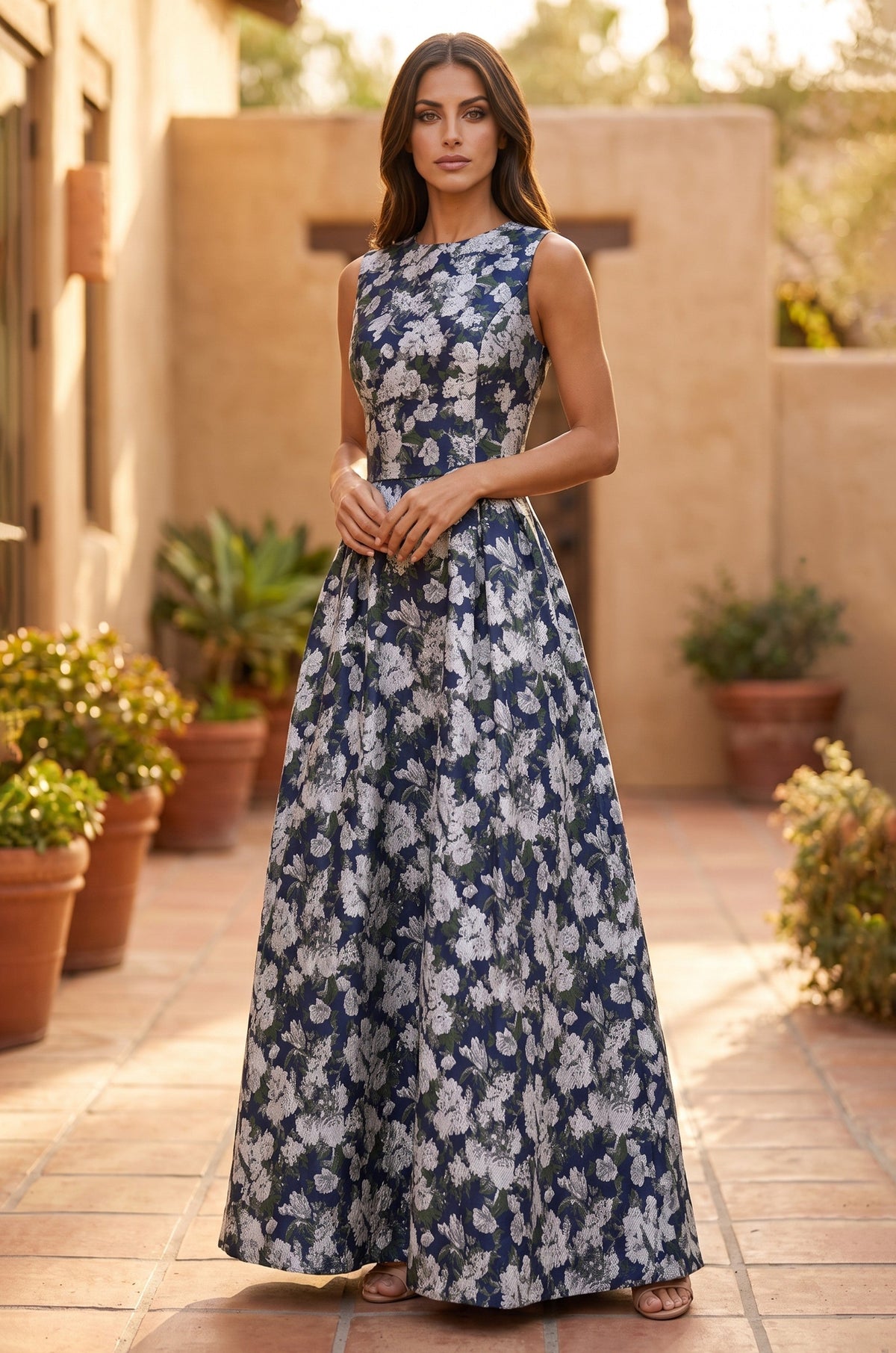Formal Printed Floral Patterned Evening Dress – Magenta