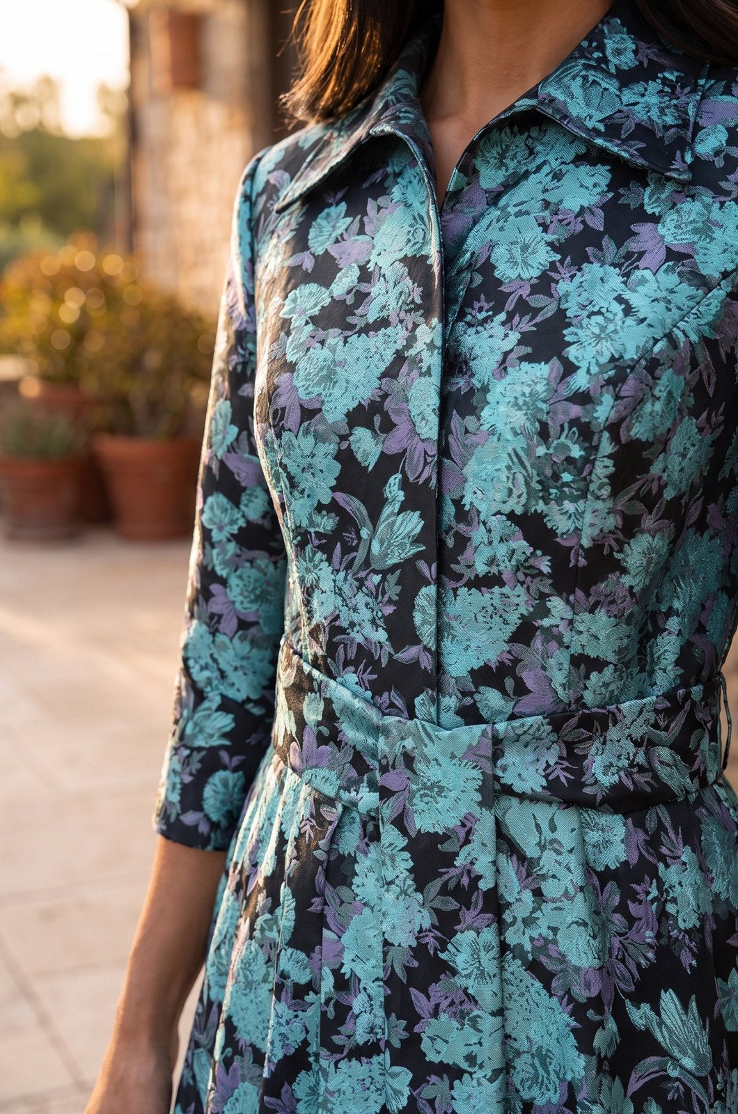 Formal Shirt Collar Printed Evening Gown – Dark Lilac