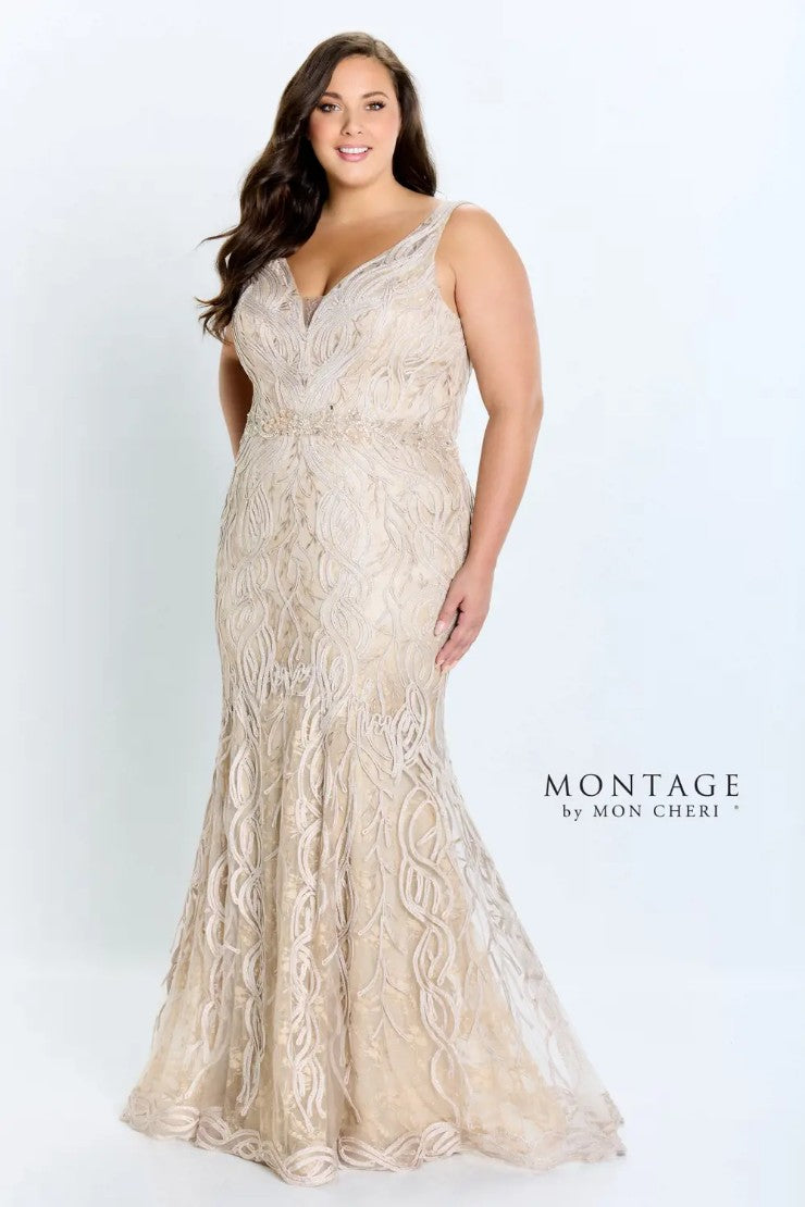 Formal Dresses Long Beaded Lace Metallic Evening Formal Dress Cappuccino