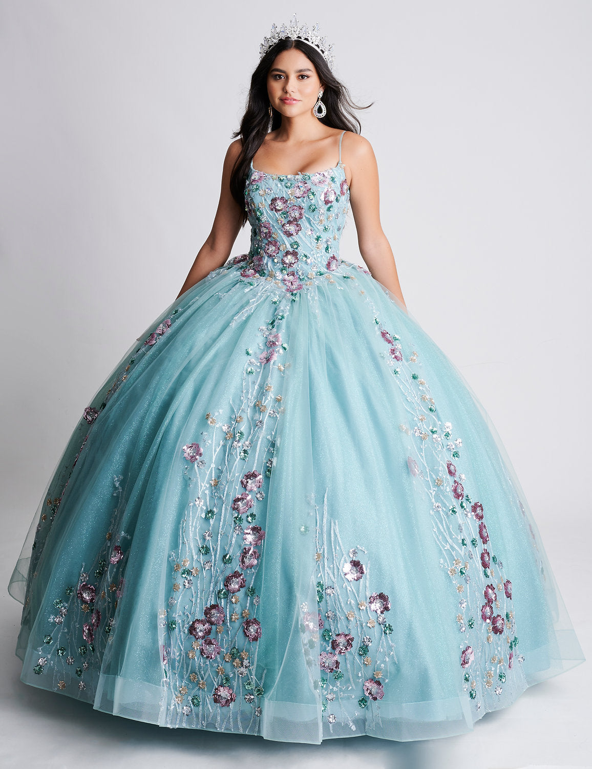 Quinceniera Dresses Ball Gown Long Sweet 16 Floral Quinceanera Dress Mint