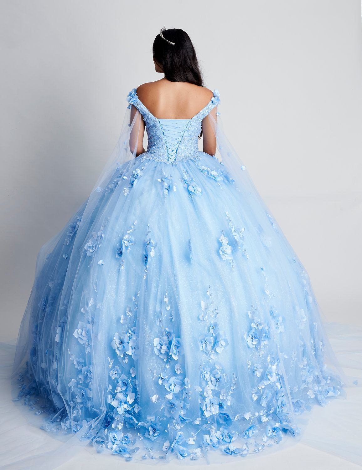 Quinceniera Dresses Long Floral Ball Gown Quinceanera Lace Dress Light Blue