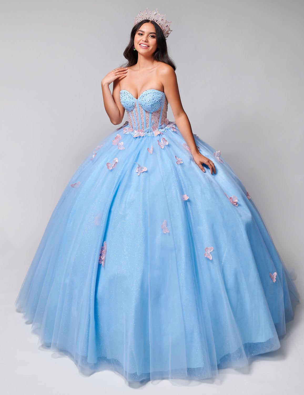 Quinceniera Dresses Sweet 16 Quinceanera Glitter Ball Gown Dress Light Blue