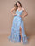 Prom Dresses A Line Long Formal Floral Print Prom Slit Dress  Baby Blue