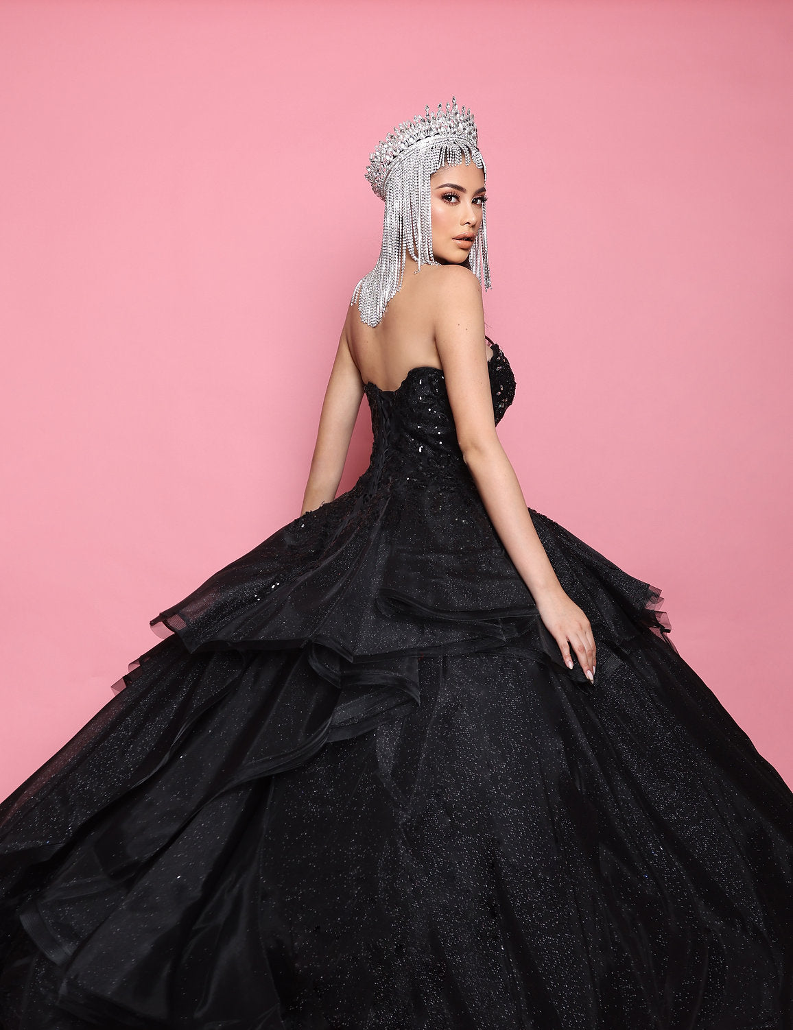 Quinceniera Dresses Long Sweet 16 Glitter Quinceanera Dress Black