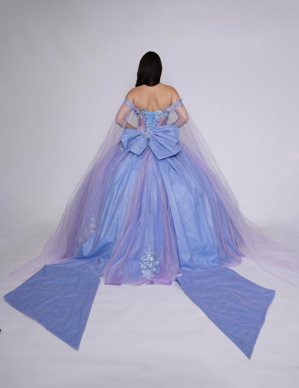 Quinceniera Dresses Sweet 16 Long 3D Glitter Quinceanera Dress Lilac/Baby Blue
