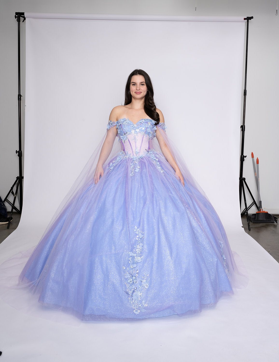 Quinceniera Dresses Sweet 16 Long 3D Glitter Quinceanera Dress Lilac/Baby Blue