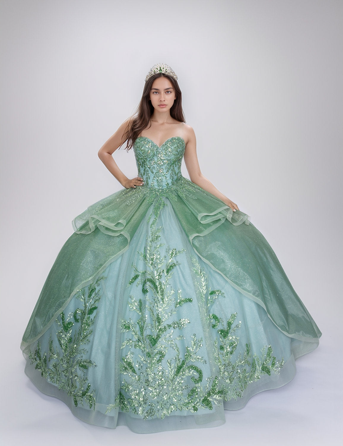 Quinceniera Dresses Long Sweet 16 Glitter Quinceanera Dress Sage