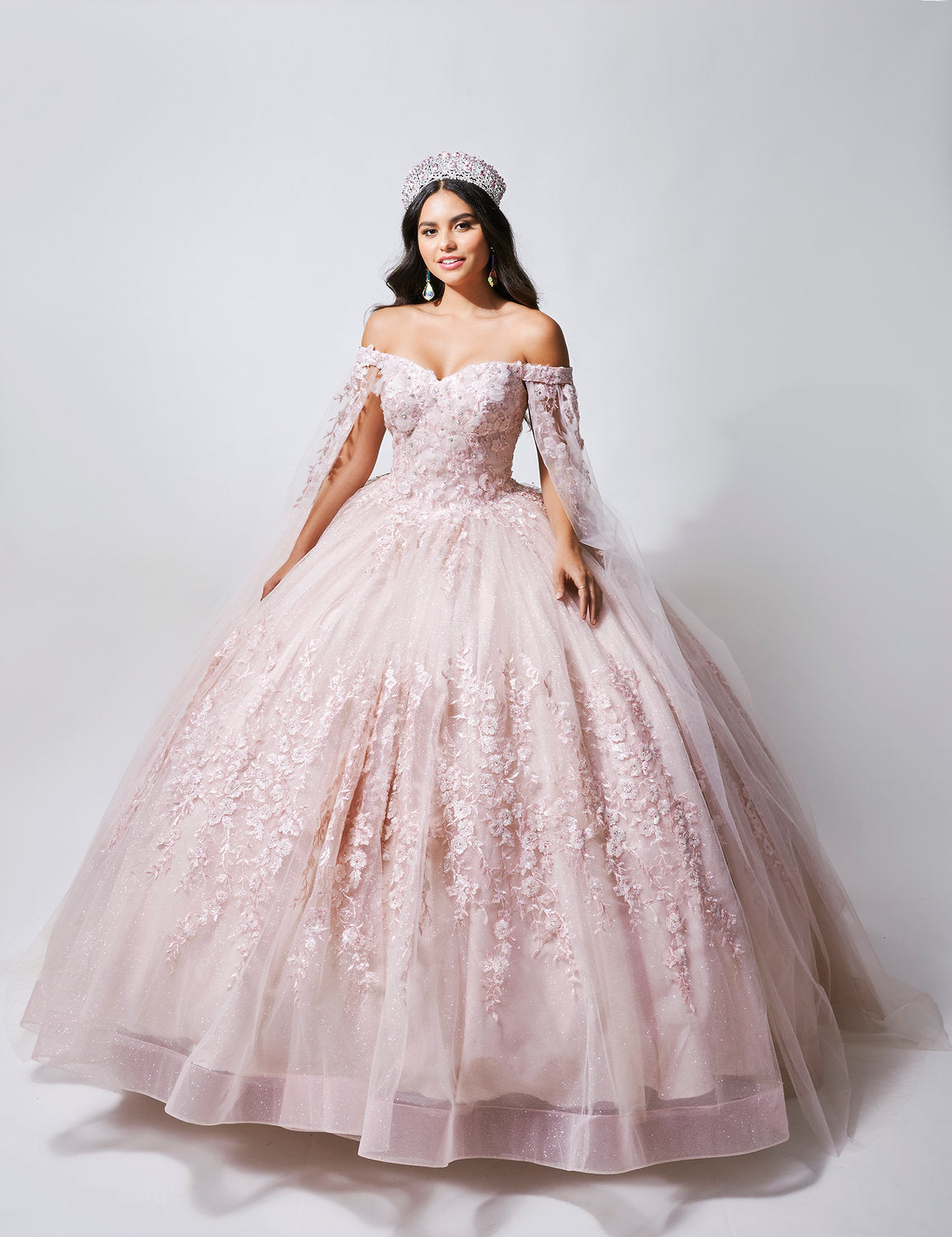 Quinceniera Dresses Ball Gown Long Floral Sweet 16 3D Quinceanera Dress Blush