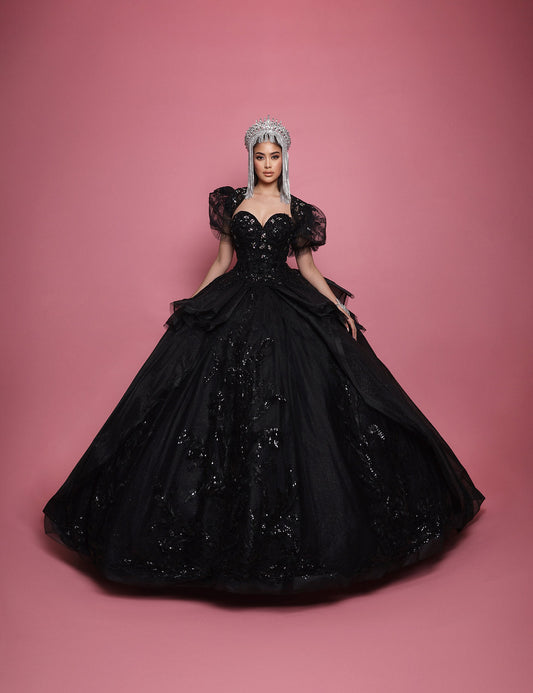 Quinceniera Dresses Long Sweet 16 Glitter Quinceanera Dress Black