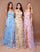 Prom Dresses A Line Long Formal Floral Print Prom Slit Dress  Baby Yellow