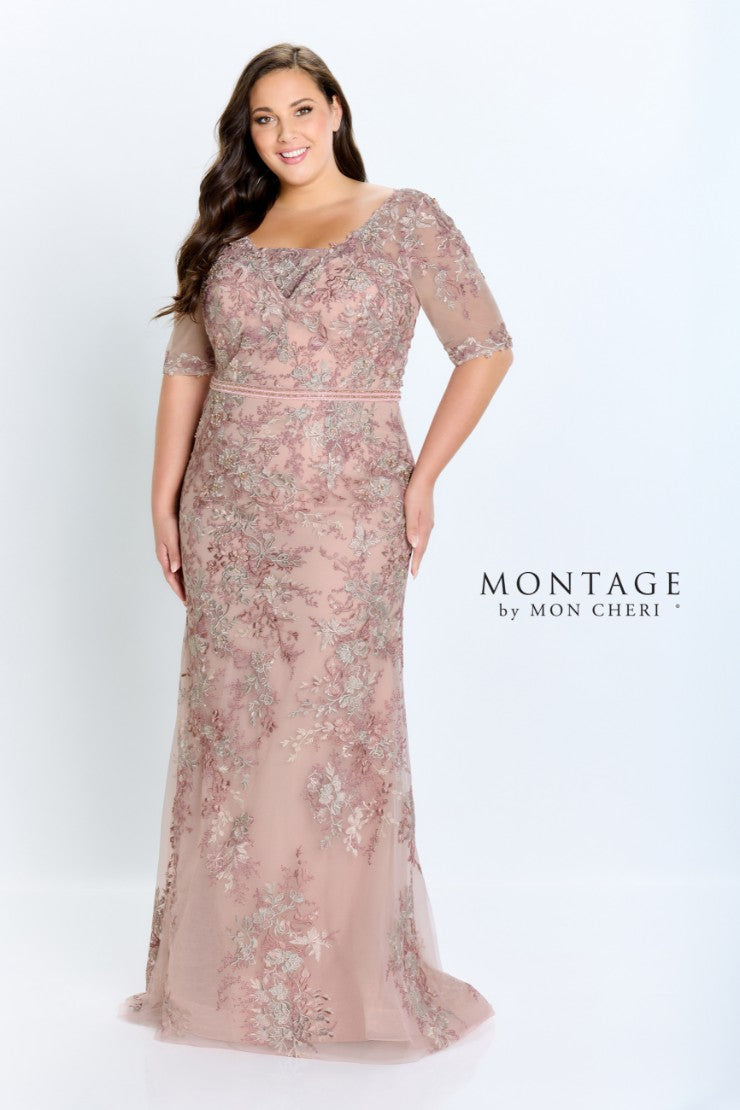 Formal Dresses Long Beaded Belt Lace Formal Evening Dress  Gray/Rosewood