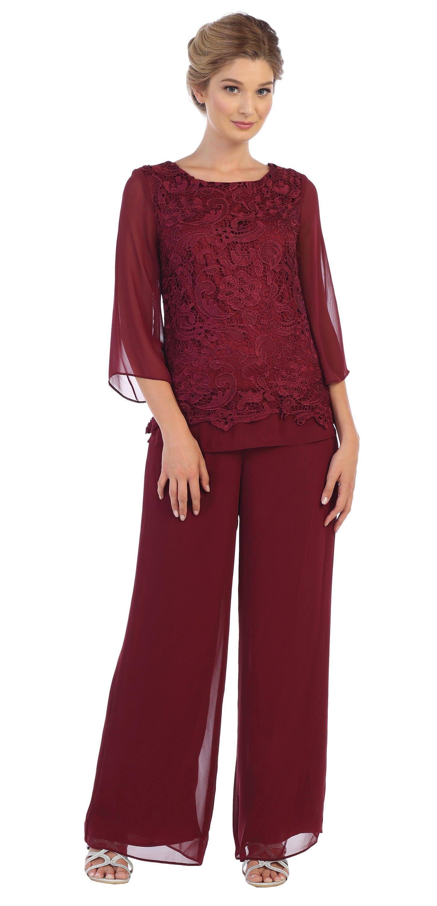 Formal 2 Piece Mother of the Bride Lace Pant Suit Sale - The Dress Outlet